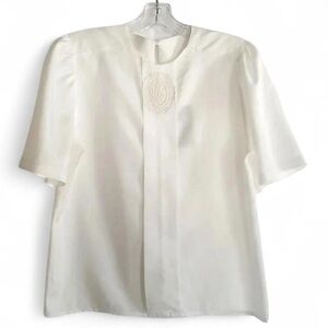Vintage 80s White Victorian Blouse Embroidered Detail Made in Toronto Medium